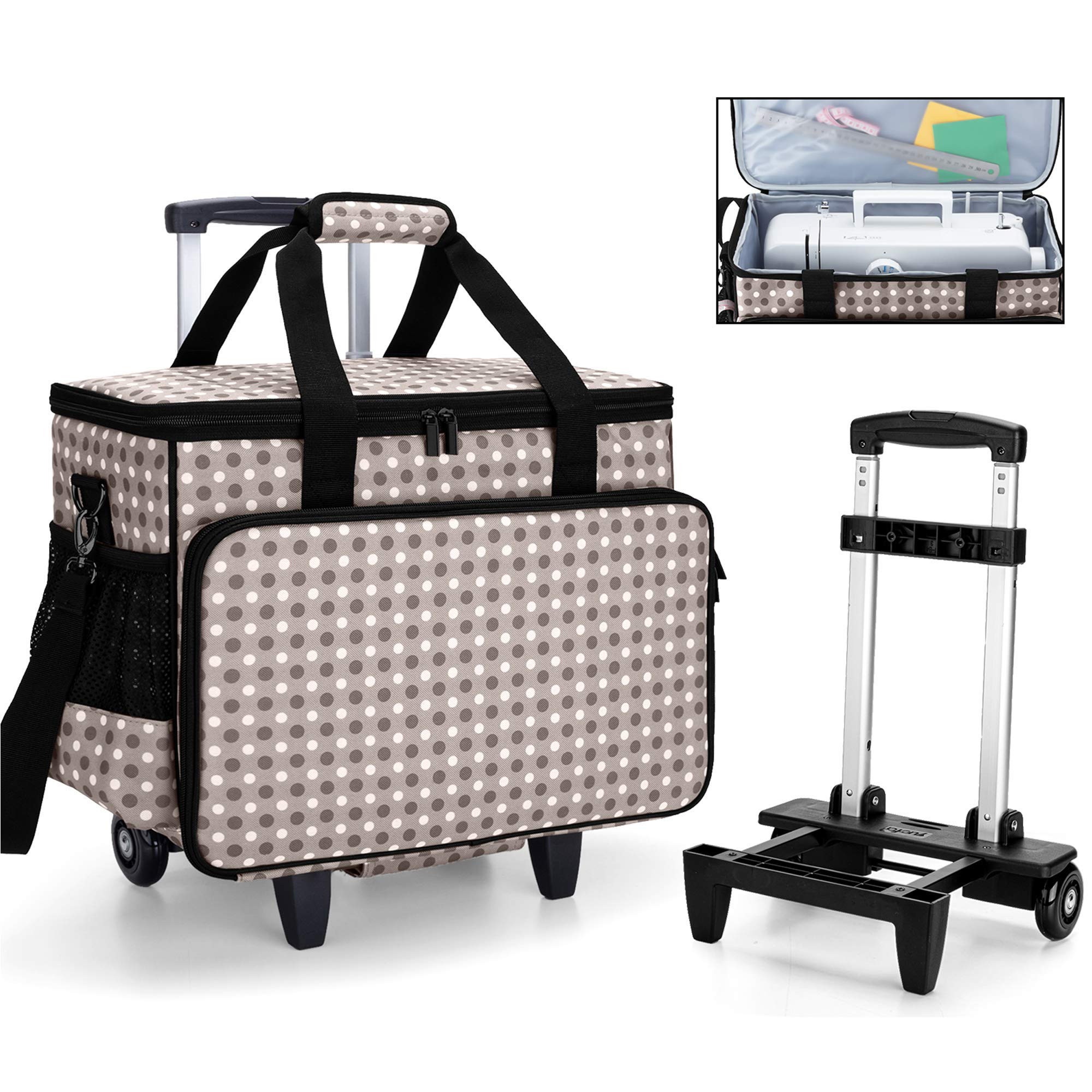 ¿Existen opciones de maletas con ruedas para facilitar el transporte de la máquina de coser Refrey 427?