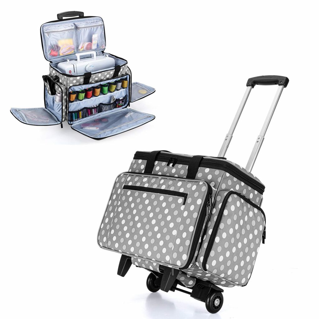 ¿Las maletas con ruedas para máquina de coser ofrecen opciones de almacenamiento adicional para accesorios y suministros?